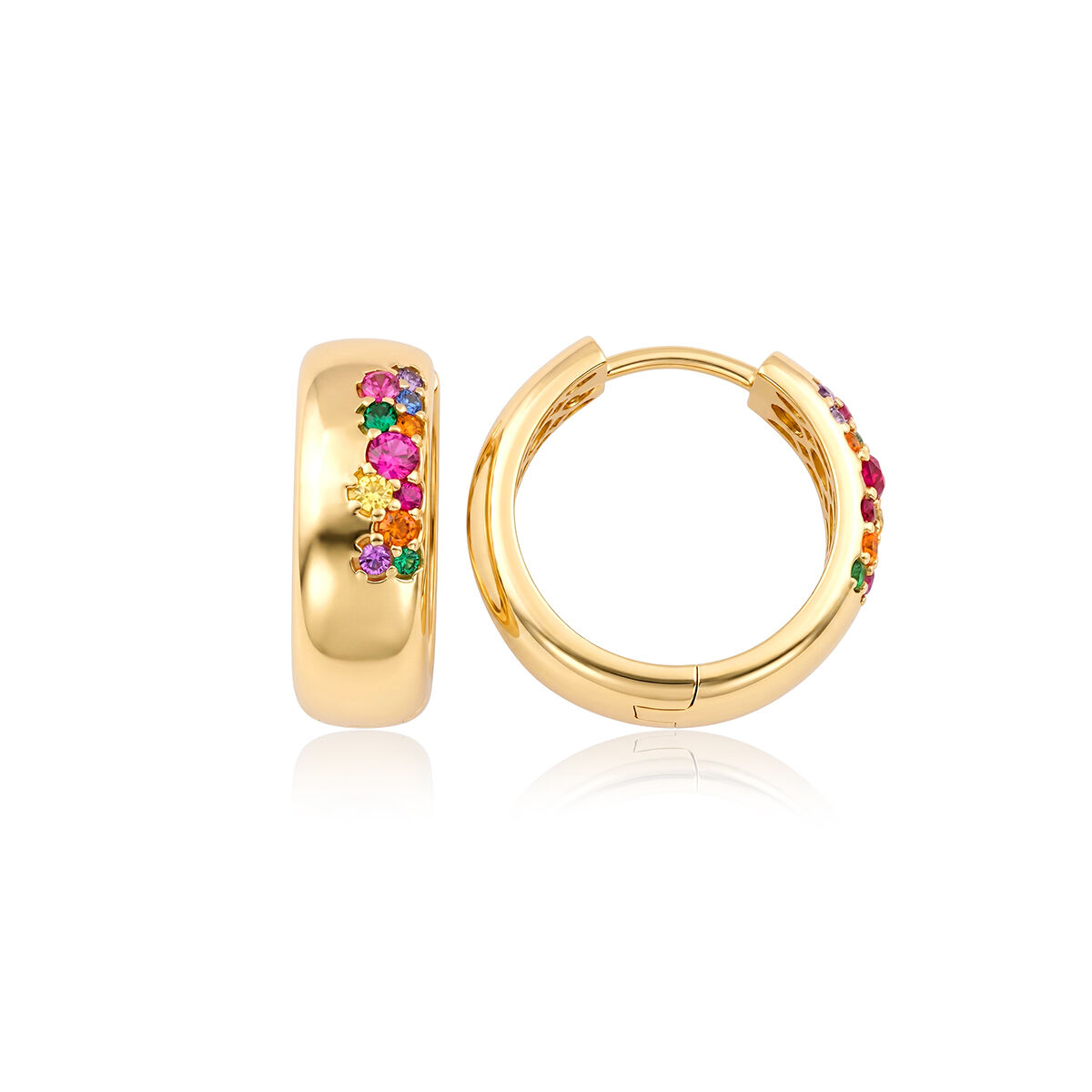 Renkli Taşlı Halka Altın K&uuml;pe