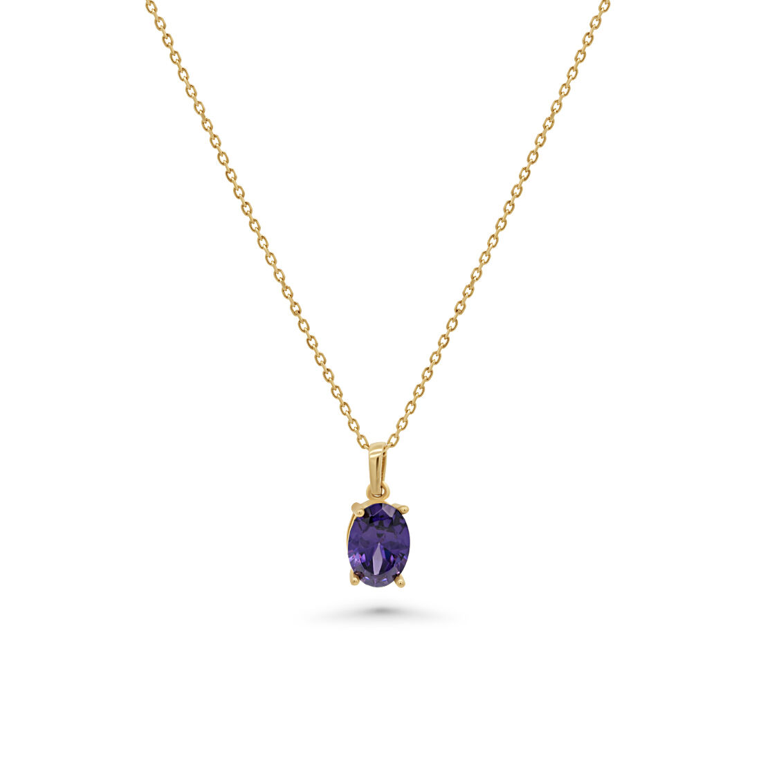 Oval Mor Taşlı Altın Kolye