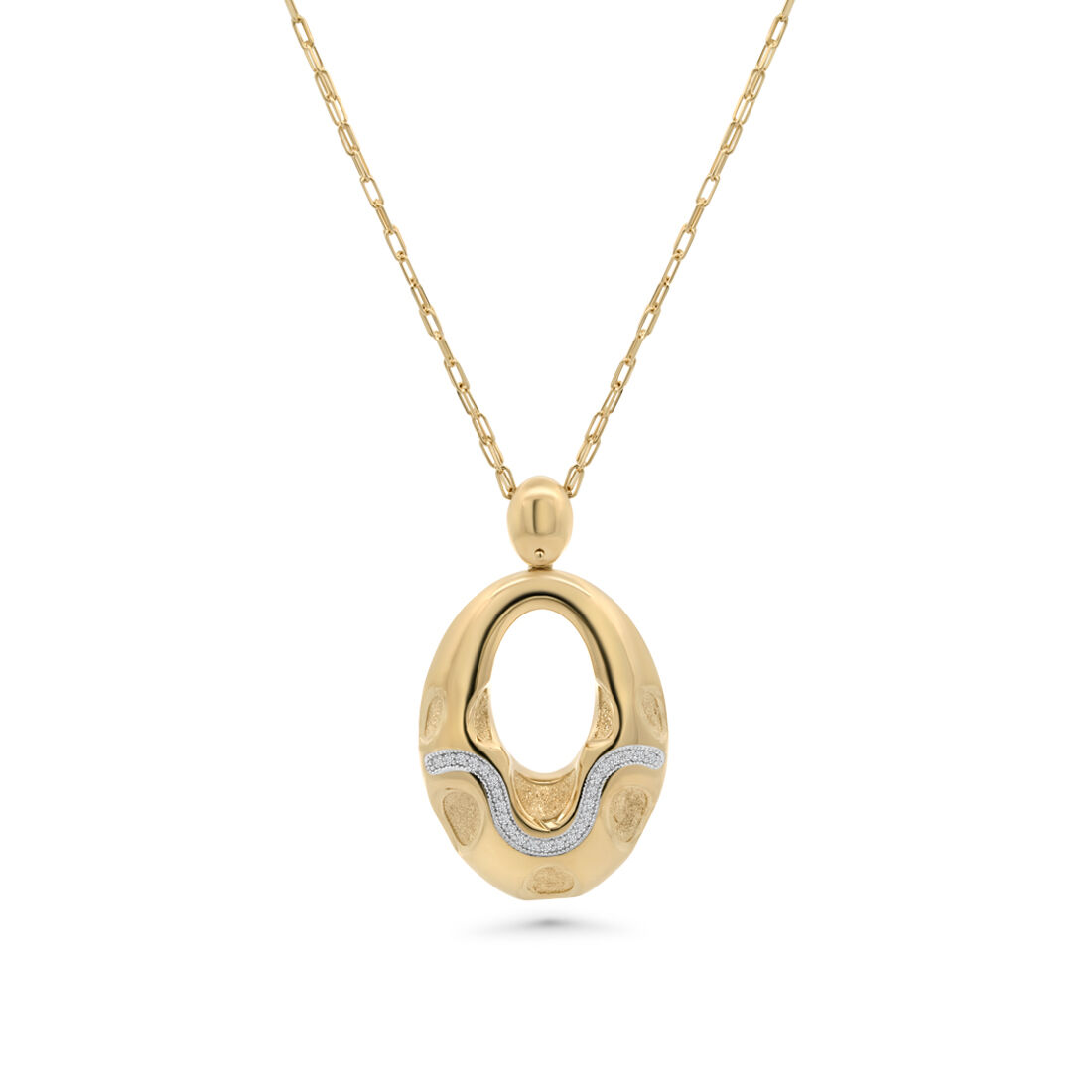 Oval Taş Detaylı Altın Kolye
