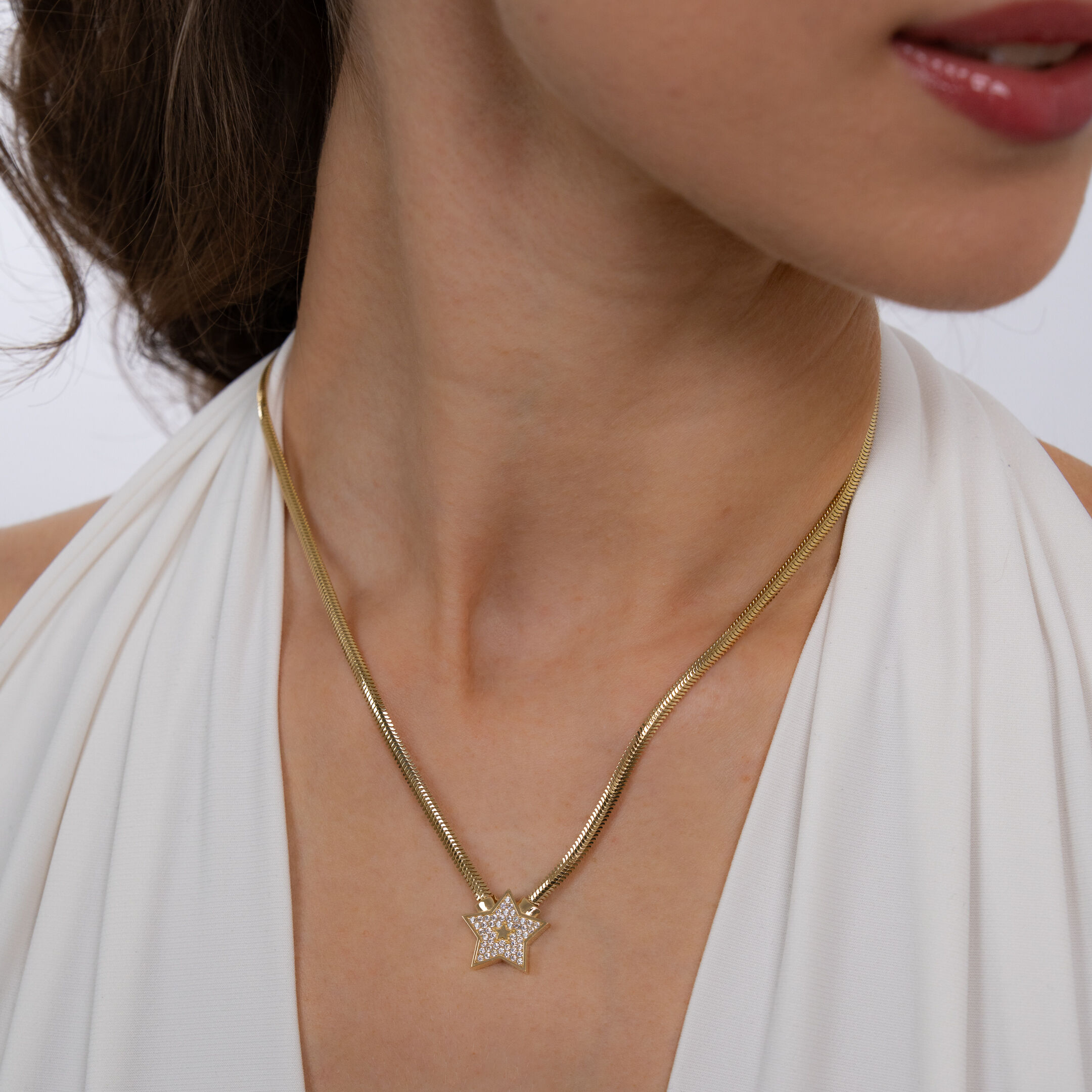 Yıldız Model Taşlı Altın Kolye